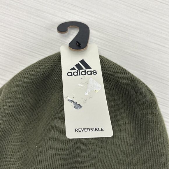 Adidas Mens Beanie Olive Green Hat Eclipse Reversible 3 Striped Beanie Cap NWT - Picture 3 of 5